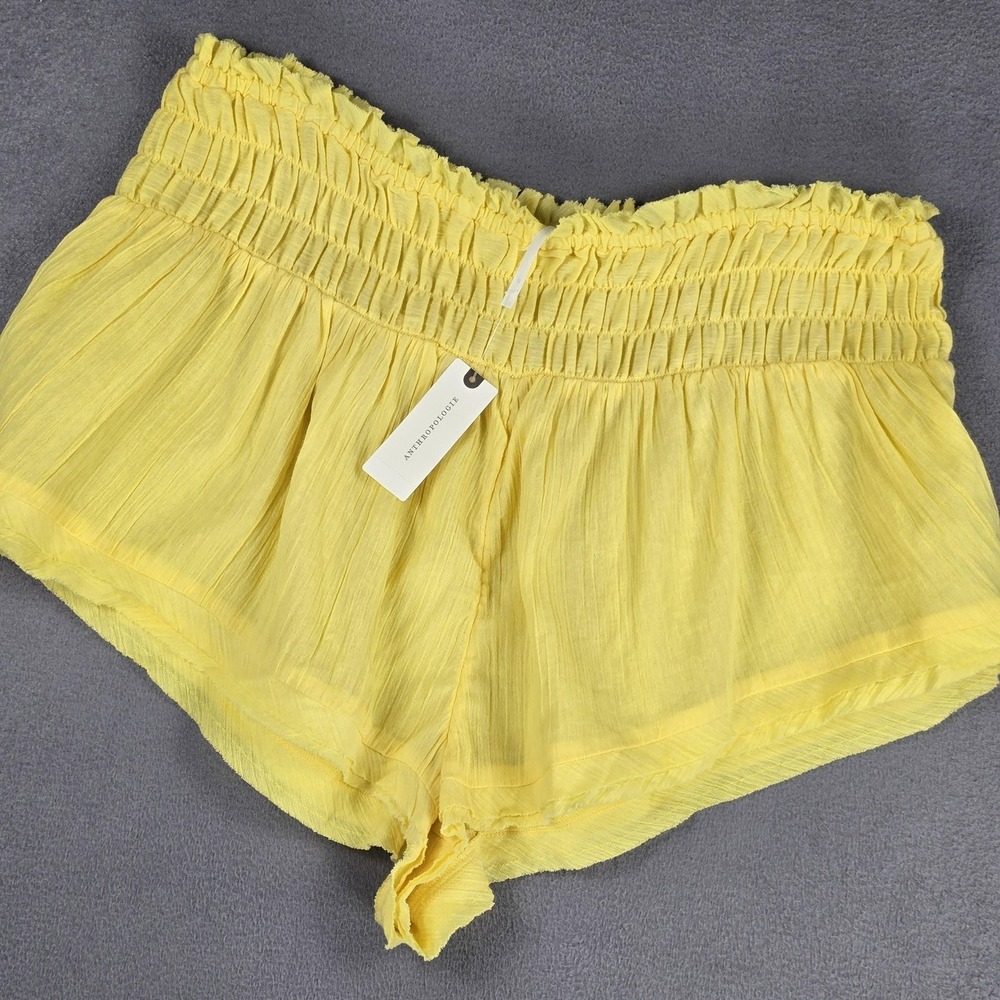 Anthropologie Shorts Womens XL Yellow Gauze Paperbag Elastic Waist Summer NWT